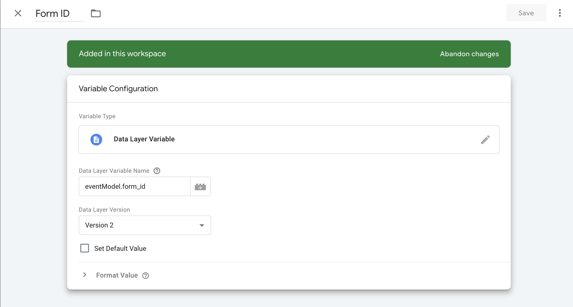 Form ID variable configuration in Google Tag Manager